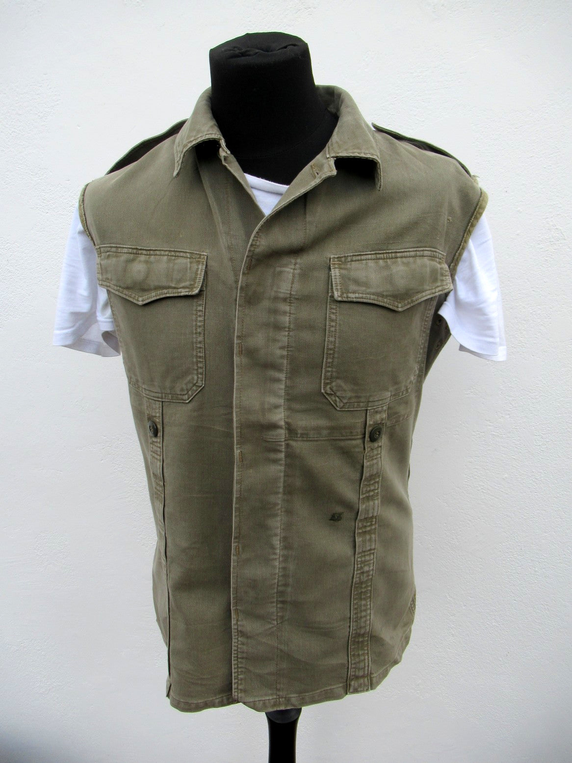 vintage German army moleskin vest gilet sleeveless shirt fieldshirt olive grey
