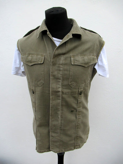 vintage German army moleskin vest gilet sleeveless shirt fieldshirt olive grey
