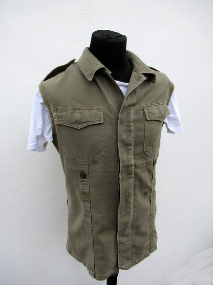 vintage German army moleskin vest gilet sleeveless shirt fieldshirt olive grey