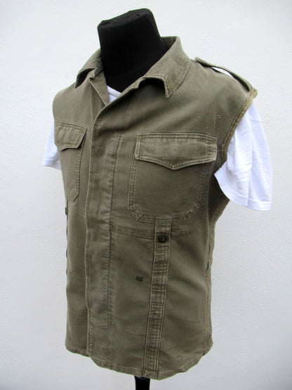 vintage German army moleskin vest gilet sleeveless shirt fieldshirt olive grey
