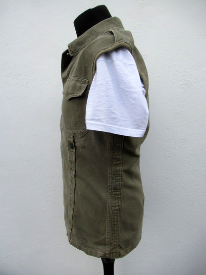 vintage German army moleskin vest gilet sleeveless shirt fieldshirt olive grey