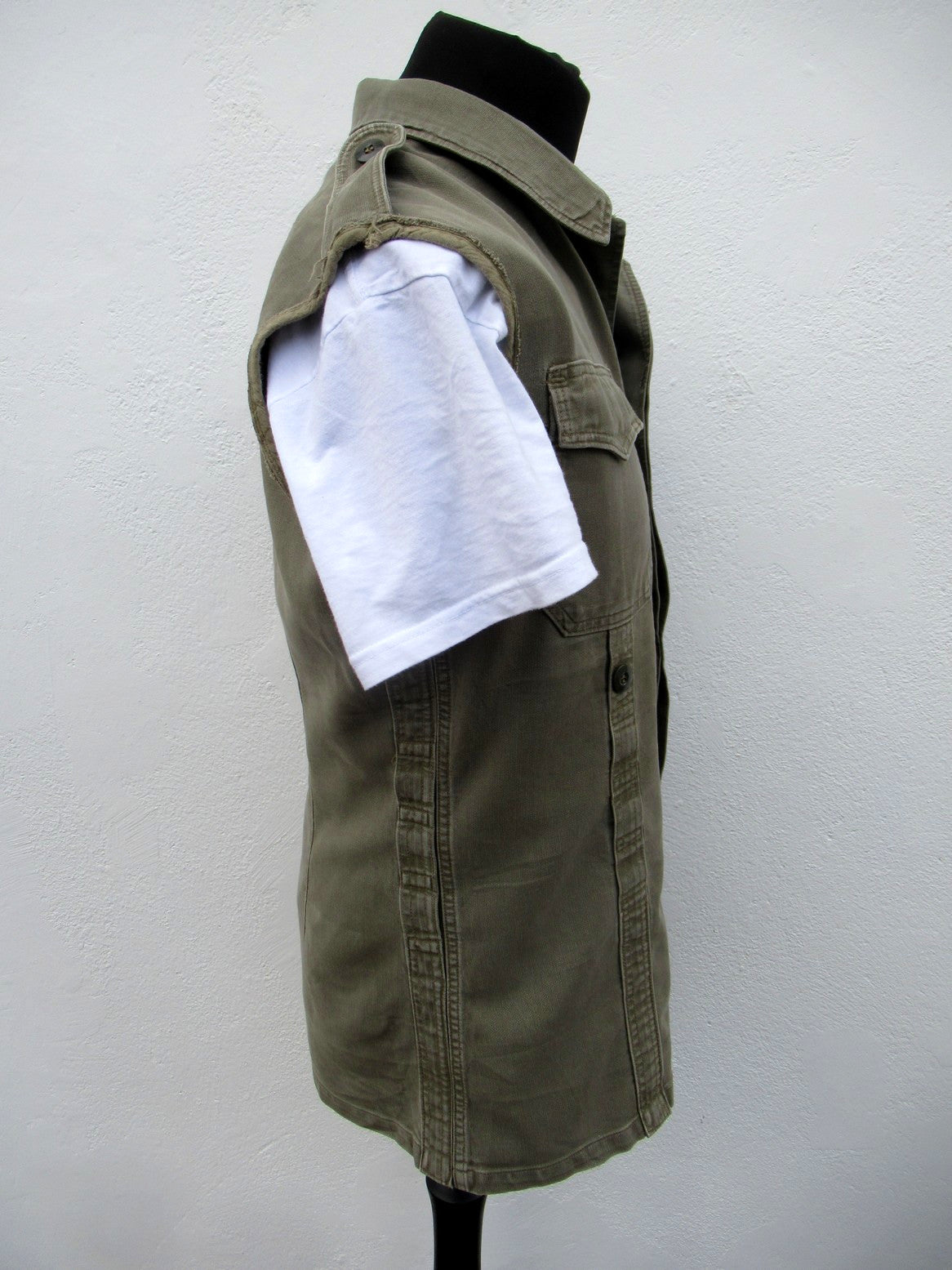 vintage German army moleskin vest gilet sleeveless shirt fieldshirt olive grey