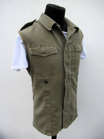 vintage German army moleskin vest gilet sleeveless shirt fieldshirt olive grey