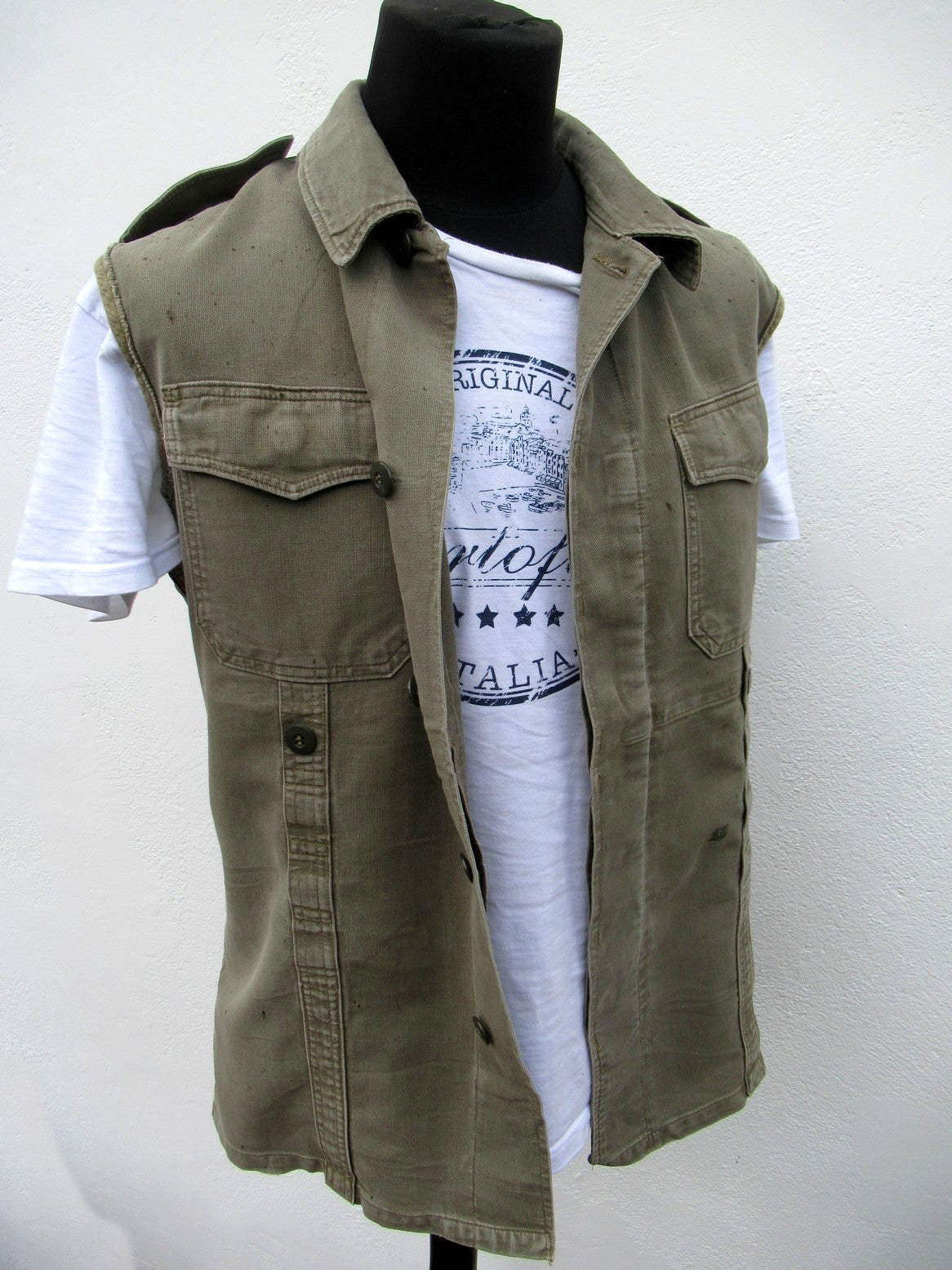 vintage German army moleskin vest gilet sleeveless shirt fieldshirt olive grey