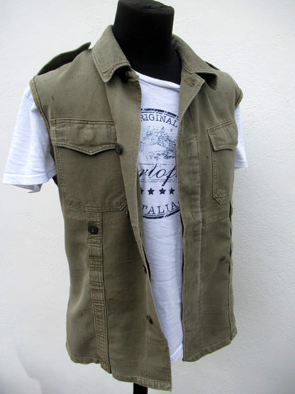 vintage German army moleskin vest gilet sleeveless shirt fieldshirt olive grey