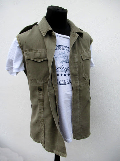 vintage German army moleskin vest gilet sleeveless shirt fieldshirt olive grey
