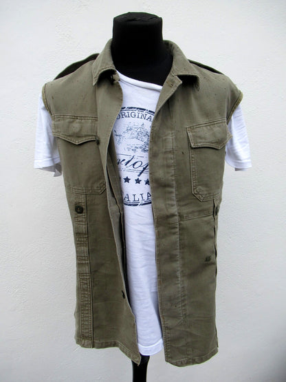 vintage German army moleskin vest gilet sleeveless shirt fieldshirt olive grey
