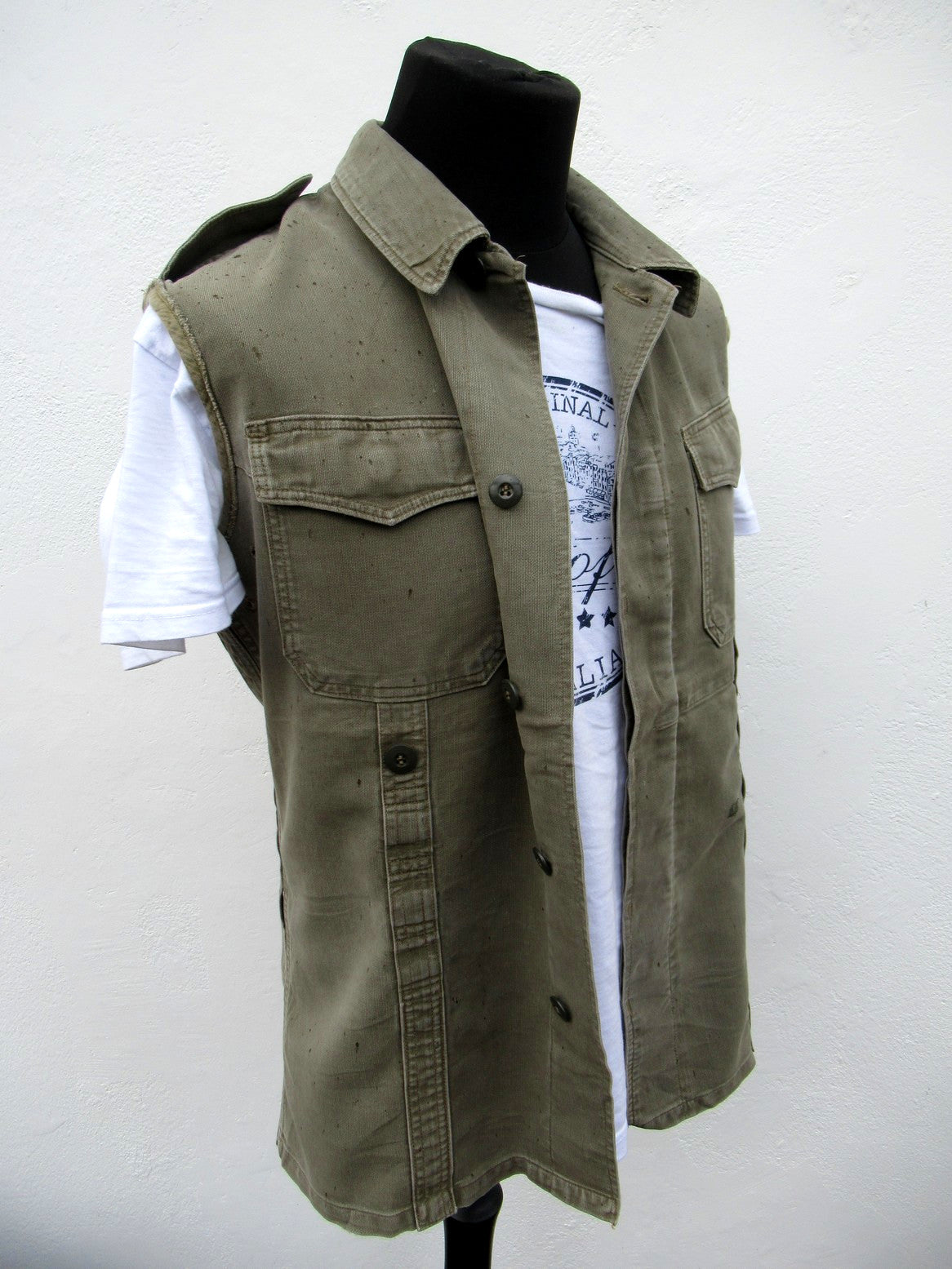 vintage German army moleskin vest gilet sleeveless shirt fieldshirt olive grey
