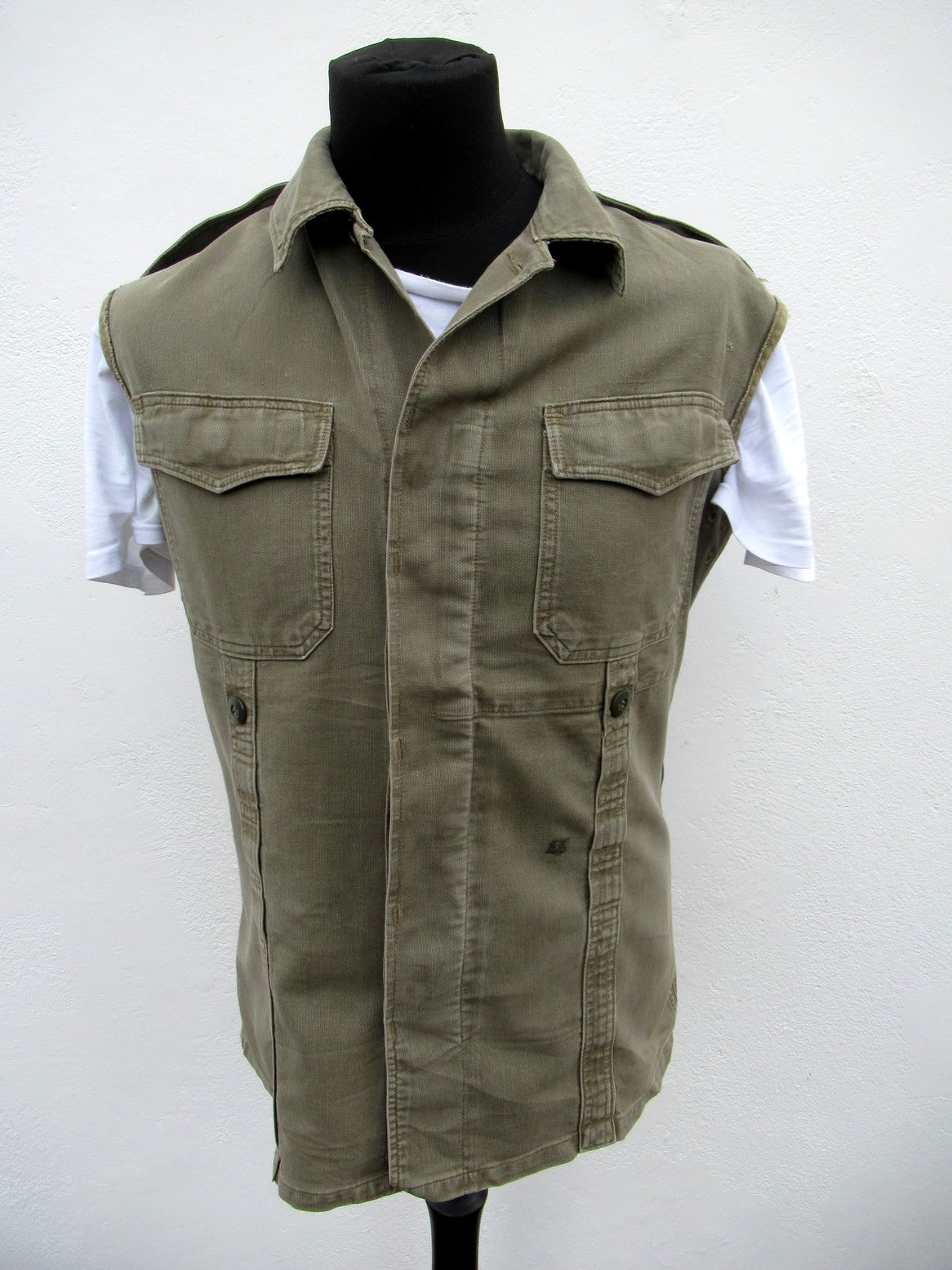 vintage German army moleskin vest gilet sleeveless shirt fieldshirt olive grey