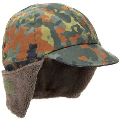 New German army winter cap military hat flecktarn camo camouflage peaked faux fur thermal