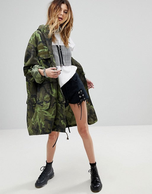 New Vintage Czech Army Women's military camo parka jacket coat camouflage Oversized boyfriend deadstock