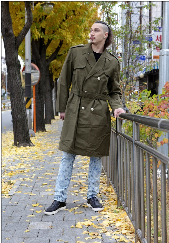 Vintage Soviet Era Czech army greatcoat Trenchcoat Communist raincoat trench khaki waterproof double breasted mac Mackintosh