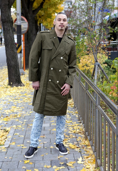 Vintage Soviet Era Czech army greatcoat Trenchcoat Communist raincoat trench khaki waterproof double breasted mac Mackintosh