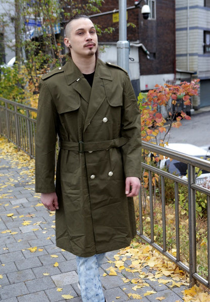 Vintage Soviet Era Czech army greatcoat Trenchcoat Communist raincoat trench khaki waterproof double breasted mac Mackintosh
