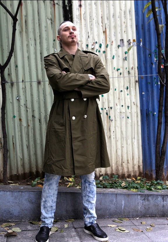 Vintage Soviet Era Czech army greatcoat Trenchcoat Communist raincoat trench khaki waterproof double breasted mac Mackintosh