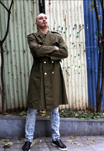 Vintage Soviet Era Czech army greatcoat Trenchcoat Communist raincoat trench khaki waterproof double breasted mac Mackintosh