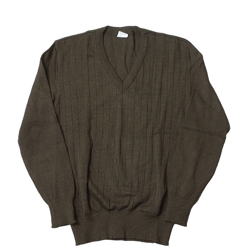 1980s Vintage Czech army brown V neck jumper sweater pullover w military communist Soviet era