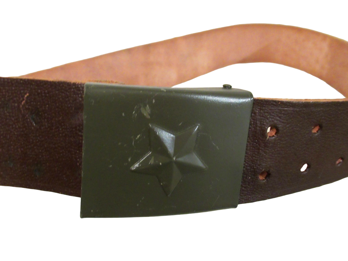 Vintage Czech army brown leather belt cold war communist Soviet Era socialist star insignia buckle