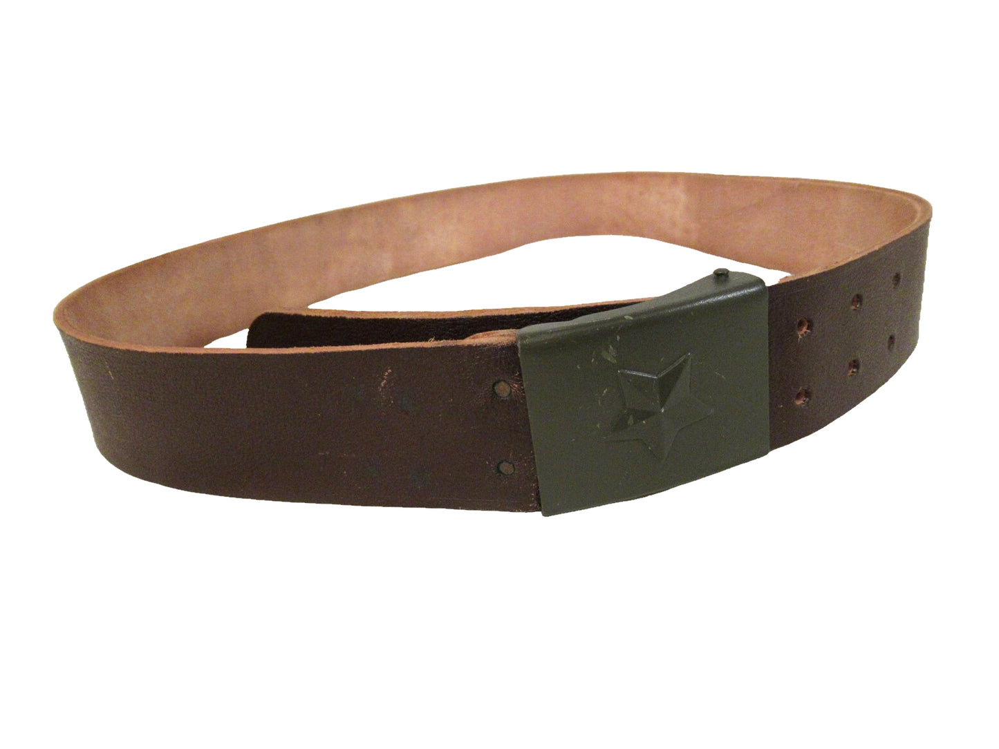 Vintage Czech army brown leather belt cold war communist Soviet Era socialist star insignia buckle