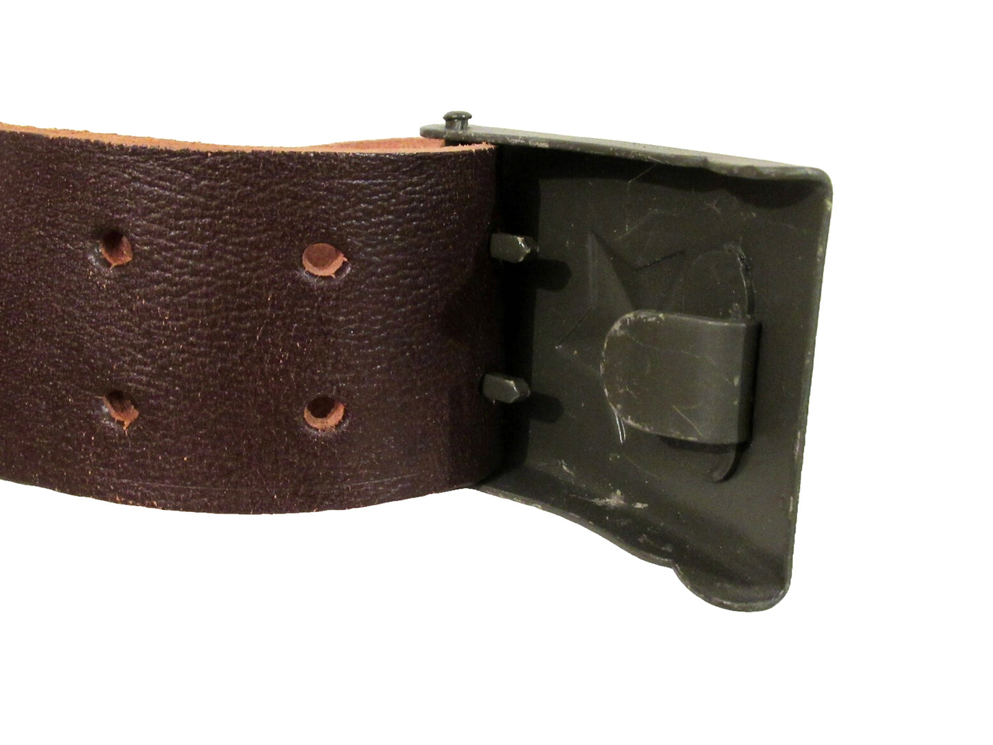 Vintage Czech army brown leather belt cold war communist Soviet Era socialist star insignia buckle