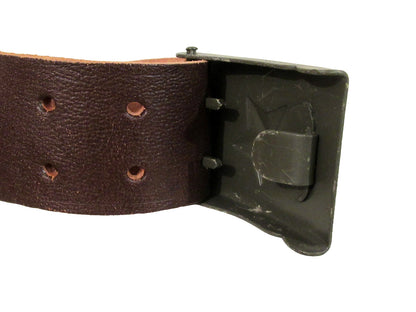 Vintage Czech army brown leather belt cold war communist Soviet Era socialist star insignia buckle
