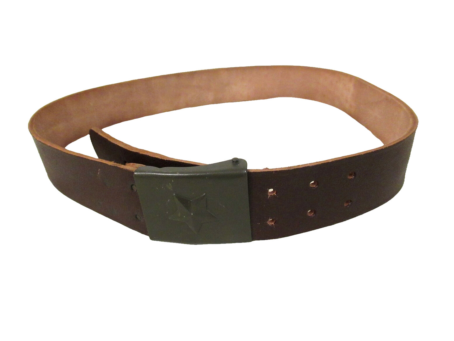Vintage Czech army brown leather belt cold war communist Soviet Era socialist star insignia buckle