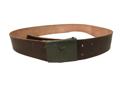 Vintage Czech army brown leather belt cold war communist Soviet Era socialist star insignia buckle