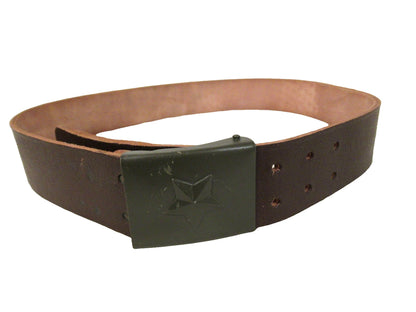 Vintage Czech army brown leather belt cold war communist Soviet Era socialist star insignia buckle