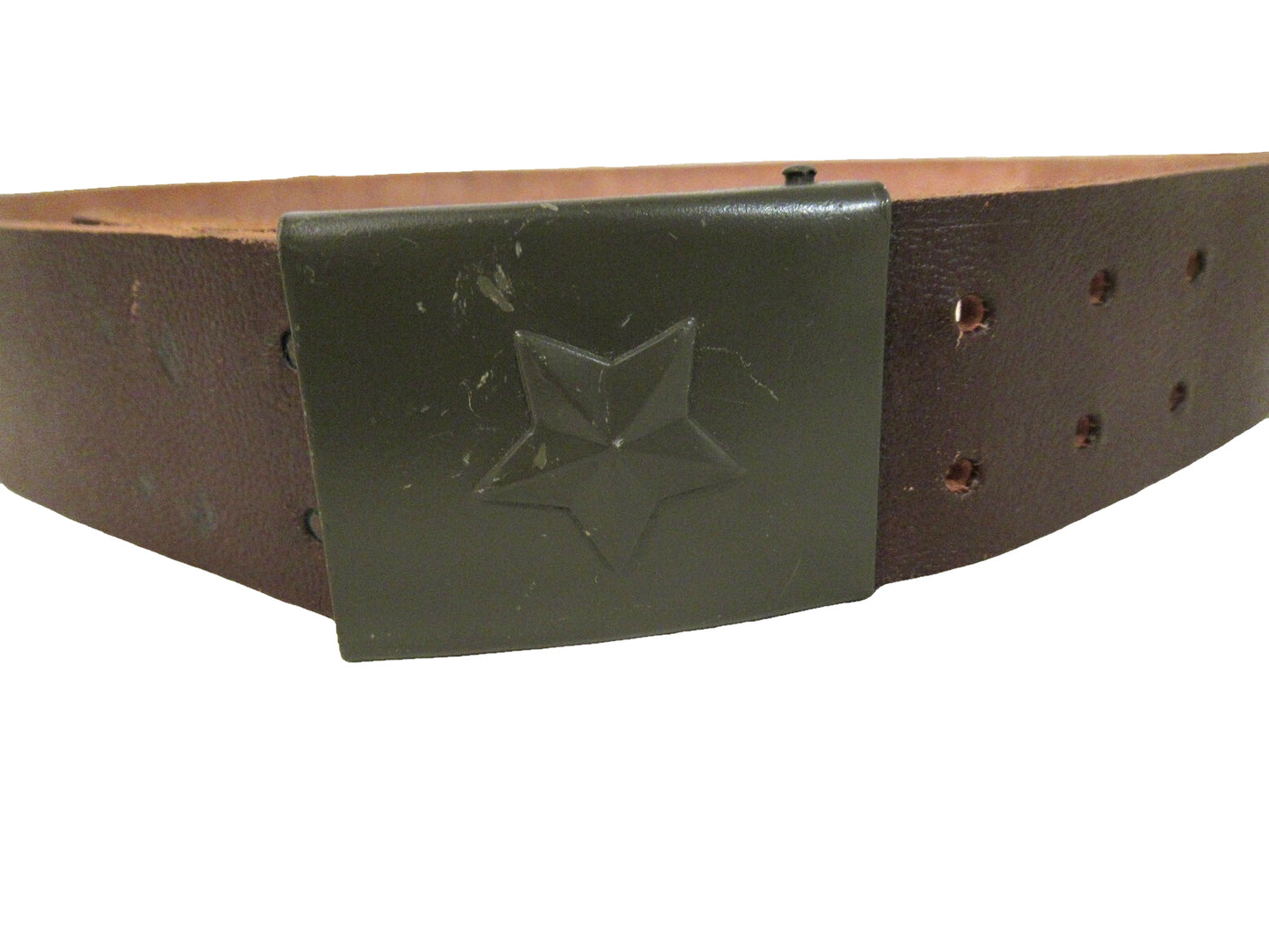 Vintage Czech army brown leather belt cold war communist Soviet Era socialist star insignia buckle