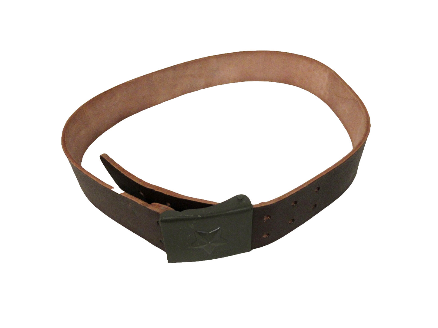 Vintage Czech army brown leather belt cold war communist Soviet Era socialist star insignia buckle