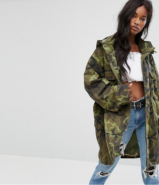 New Vintage Czech Army Women's military camo parka jacket coat camouflage Oversized boyfriend deadstock
