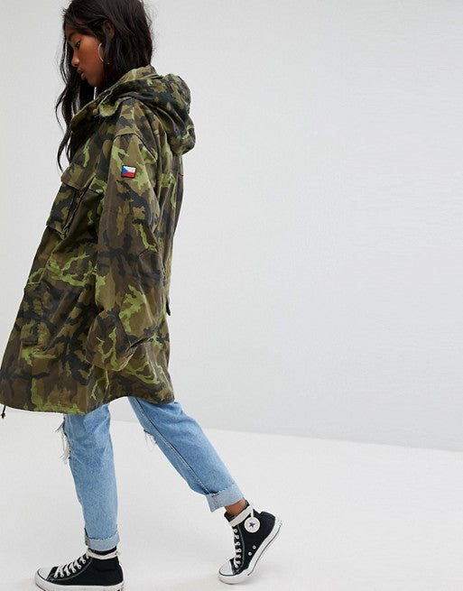New Vintage Czech Army Women's military camo parka jacket coat camouflage Oversized boyfriend deadstock