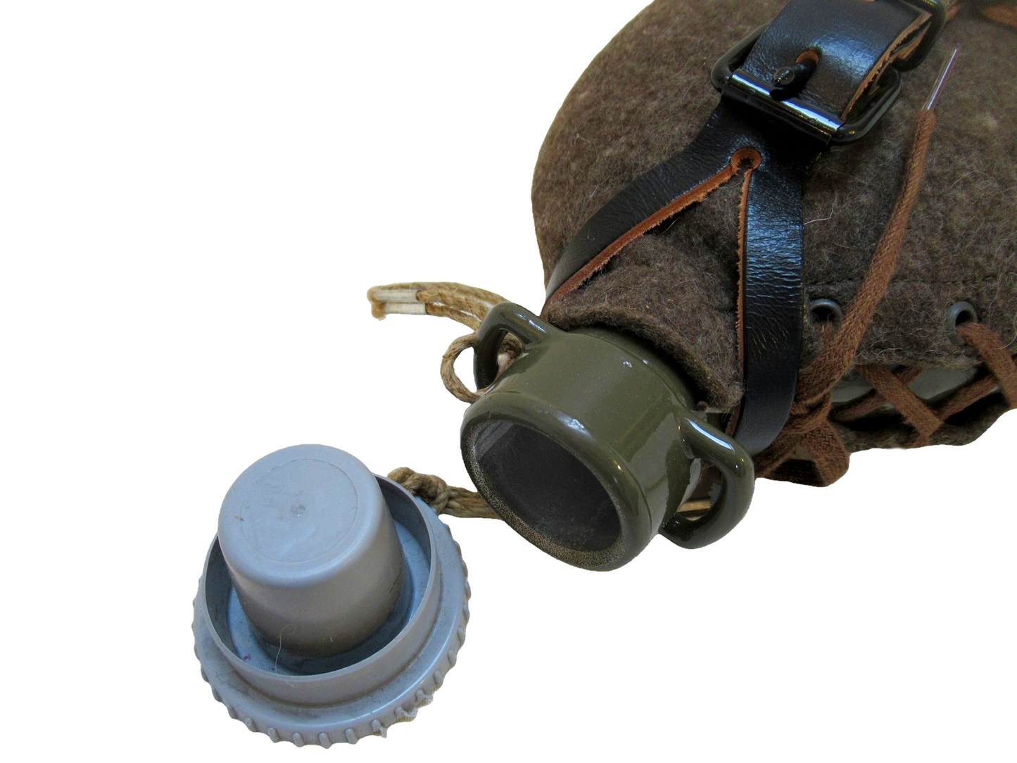 New Vintage Czech army Communist wool canteen flask cask military Soviet laces plastic