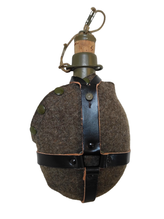 Vintage Czech army Communist wool canteen flask cask military Soviet cork top