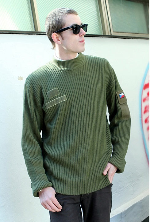 Vintage Czech army olive commando jumper sweater pullover sweatshirt military pulli khaki green