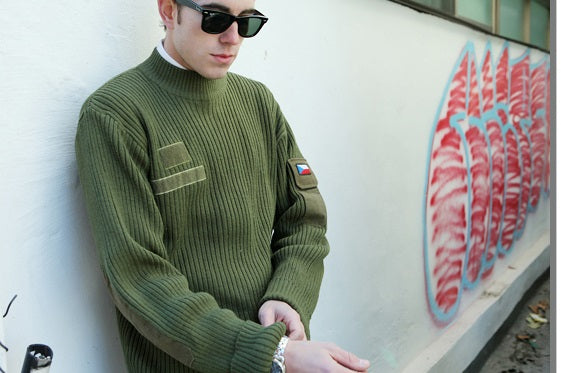 Vintage Czech army olive commando jumper sweater pullover sweatshirt military pulli khaki green