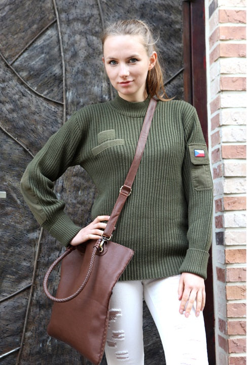 Vintage Czech army olive commando jumper sweater pullover sweatshirt military pulli khaki green women