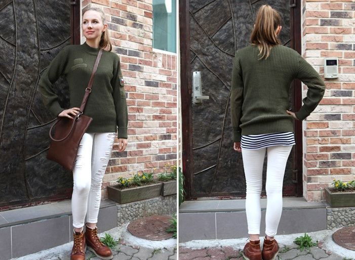Vintage Czech army olive commando jumper sweater pullover sweatshirt military pulli khaki green women