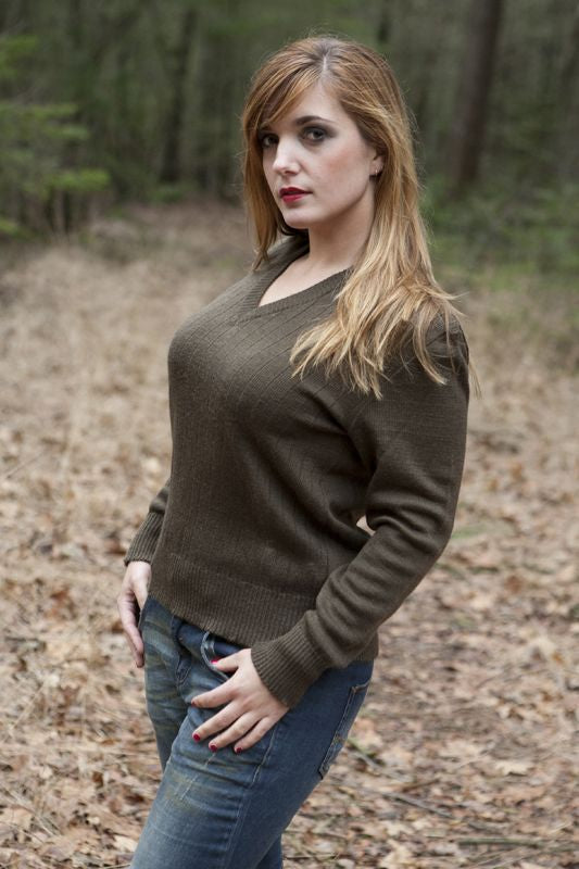 1980s Vintage Czech army brown V neck jumper sweater pullover w military communist Soviet era