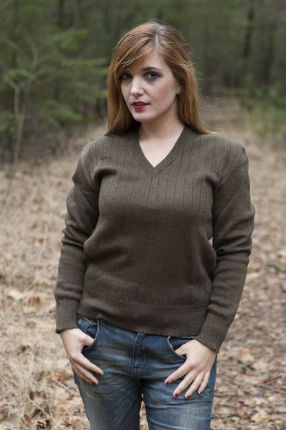 1980s Vintage Czech army brown V neck jumper sweater pullover w military communist Soviet era