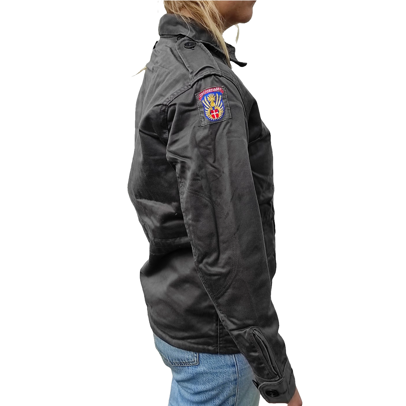 Vintage 1980s Danish Civil Defence work jacket grey military coat army coat w