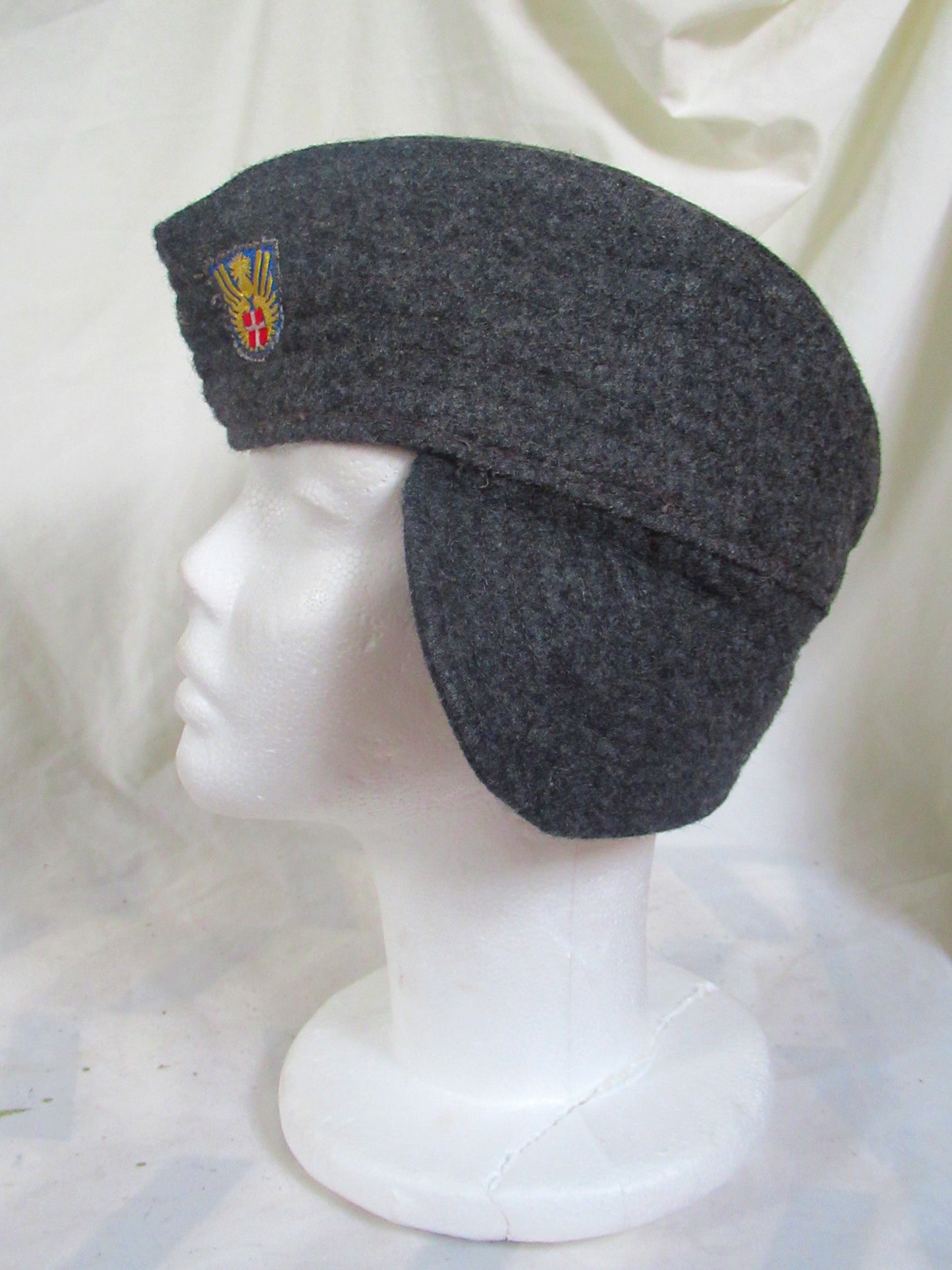 New Vintage Danish civil defence wool flat cap winter hat army military navy garrison forage side ear flaps