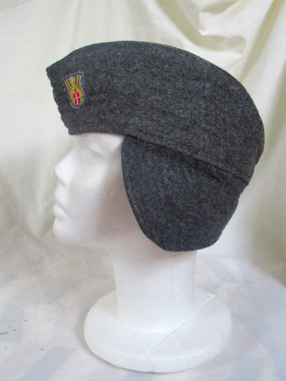 New Vintage Danish civil defence wool flat cap winter hat army military navy garrison forage side ear flaps