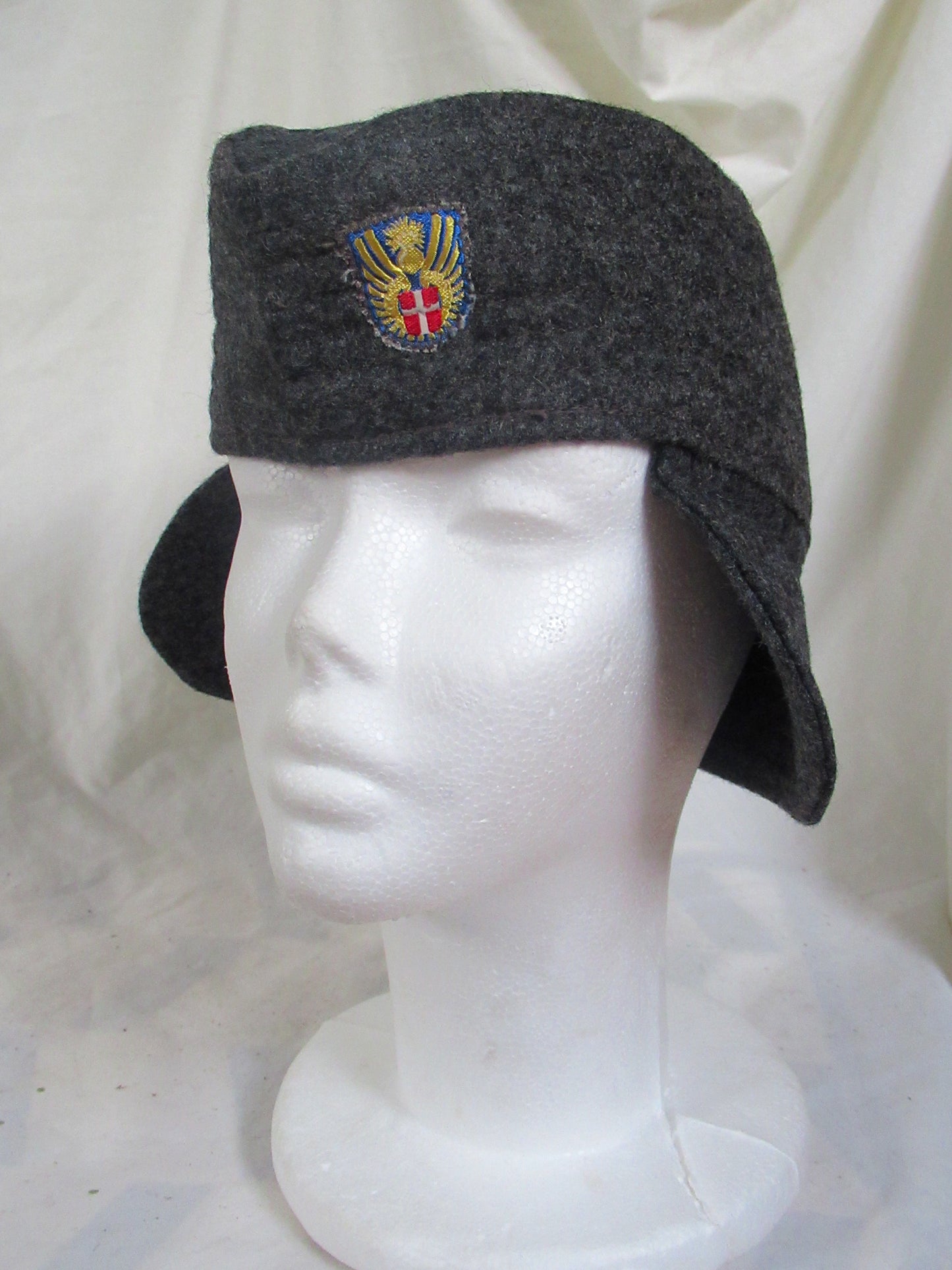 New Vintage Danish civil defence wool flat cap winter hat army military navy garrison forage side ear flaps