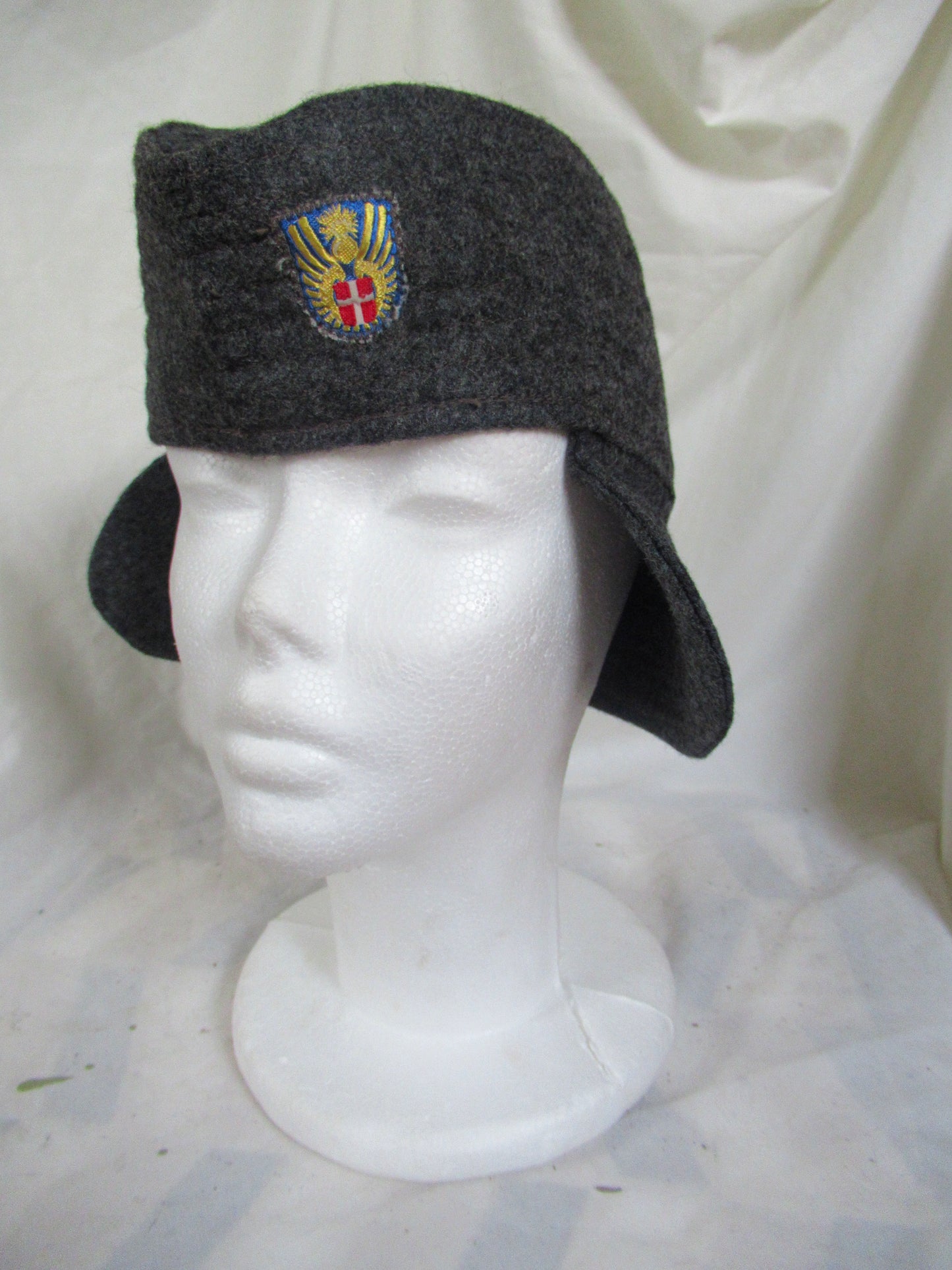 New Vintage Danish civil defence wool flat cap winter hat army military navy garrison forage side ear flaps