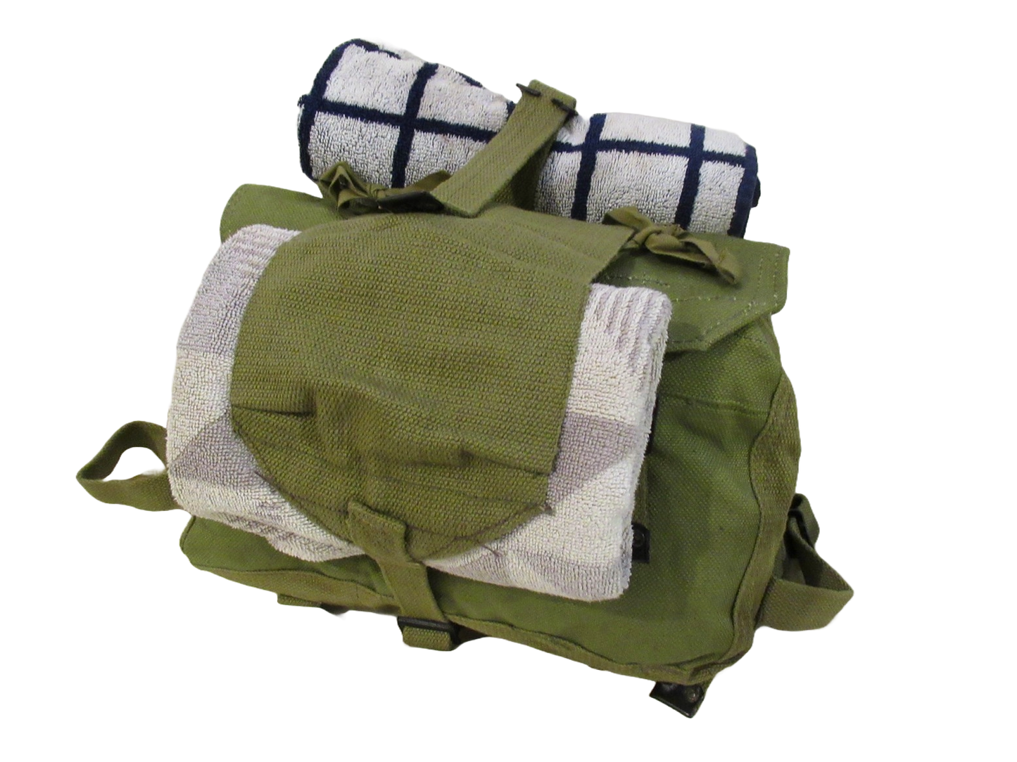 Vintage Greek army canvas haversack bag satchel military with straps greenish