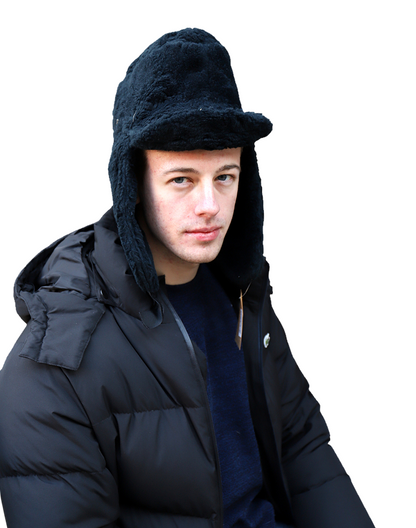 New  Vintage  1990s Dutch army winter hat black furry thermal lined cap military insulated extreme cold weather Unissued