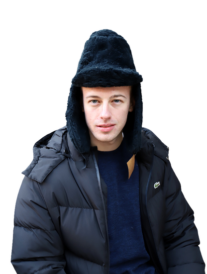 New  Vintage  1990s Dutch army winter hat black furry thermal lined cap military insulated extreme cold weather Unissued