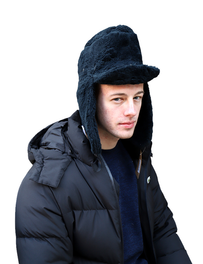 New  Vintage  1990s Dutch army winter hat black furry thermal lined cap military insulated extreme cold weather Unissued