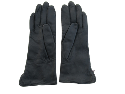 Vintage Dutch Army women's black leather gloves mittens lined military spri-aut